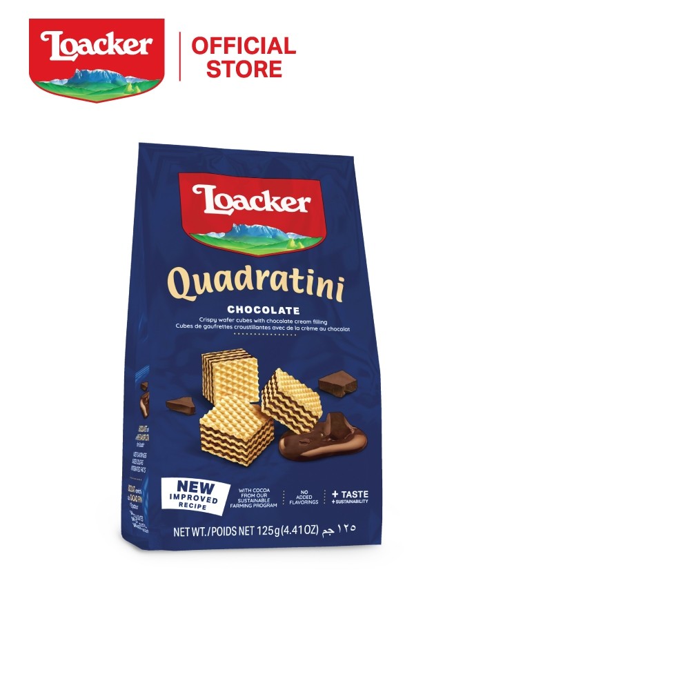 Loacker Quadratini Chocolate 125 g · รส Chocolate ขนาด 125 กรัม · 1 ถุง