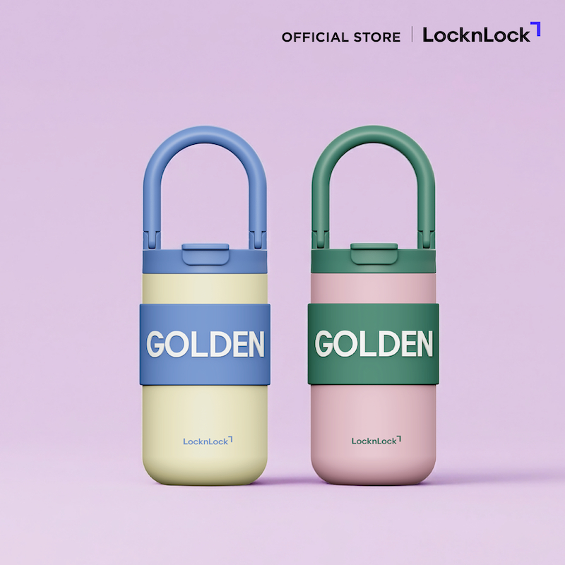 LocknLock Fold Grip Tumbler LHC4435 420 ml · ภาพแสดงสองสี · ข้อเสนอที่ตรวจเป็นสีชมพู–เขียว 1 ใบ